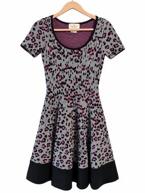 Kate Spade Cyber Cheetah Sweater Dress Grey Pink XS